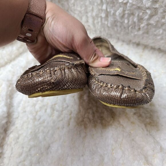 Sam Edelman Jones Metallic Gold‎ Snakeskin Loafers sz 6 - Picture 3 of 9